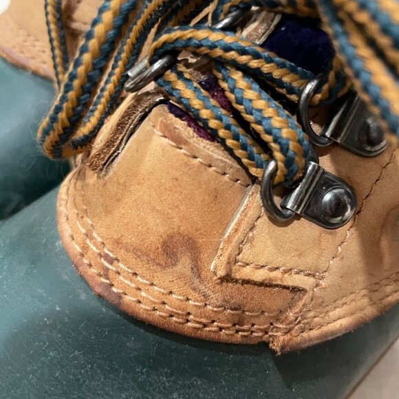 Nine West Duck Boot Vintage 90s Brown Green Lace Up Rubber Padded Collar Size 9 - Picture 8 of 12